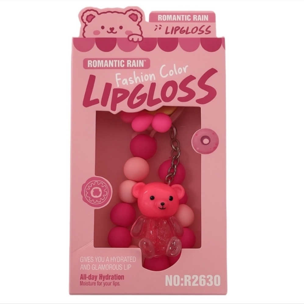 Romantic Rain Pink Bear Lip Gloss Key Chain  Nwt
